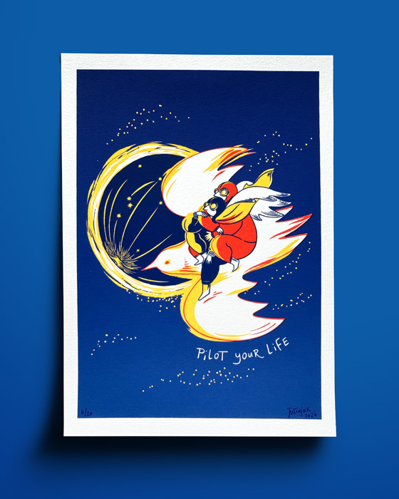 illustration de la Lune et d'un oiseau
