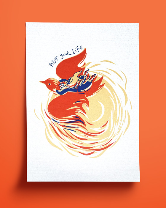 Illustration d'un oiseau et soleil