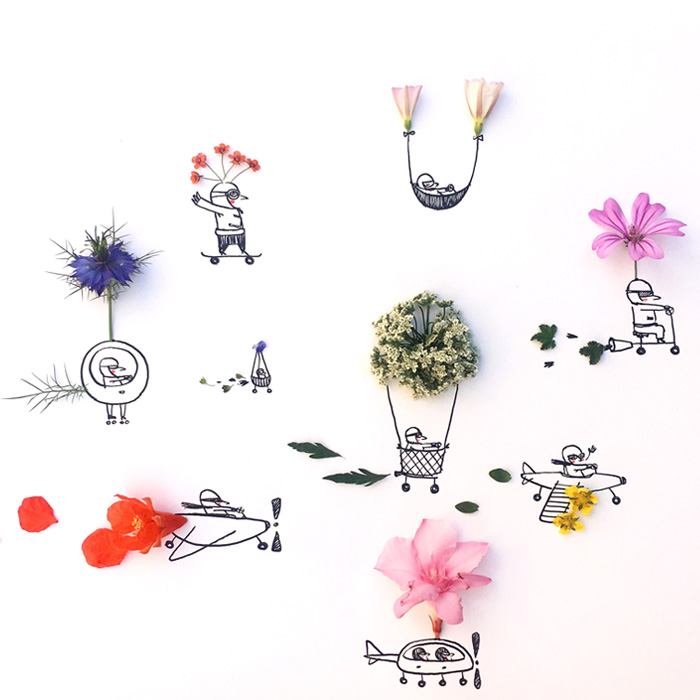illustration pilotes et fleurs